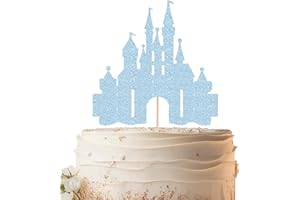 EONNCNT Castle Cake Topper - Light Blue Glitter Castle Theme Birthday Cake Decorating Supplies, Princess Prince Baby Shower Birthday Party Supplies Photo Booth Props
