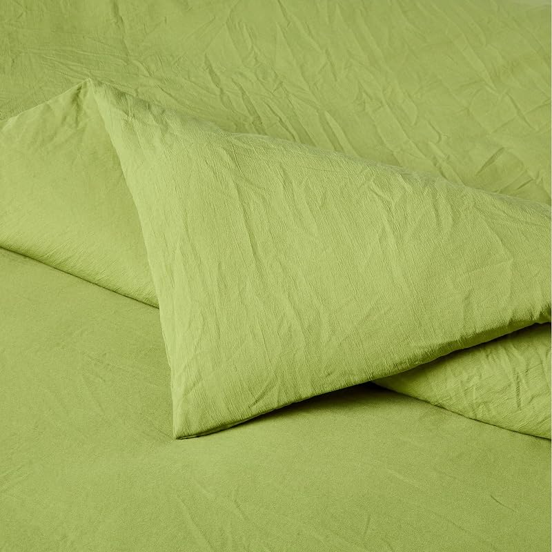 Conjunto de Capa de Edredão para cama 80/90 em microfibra pré-lavada, extra macia com efeito natural de amassamento, capa de edredão 135 x 200 cm e 1 fronha de 50 x 80 cm, verde