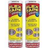 Flex Tape Strong Rubberized Waterproof Tape, White, 12 in x 10 ft, 2-Pack | Patch, bond, seal, repair, works underwater, strong adhesive, roof leaks, gutters, pipes, pools, boats, RV, UV resistant