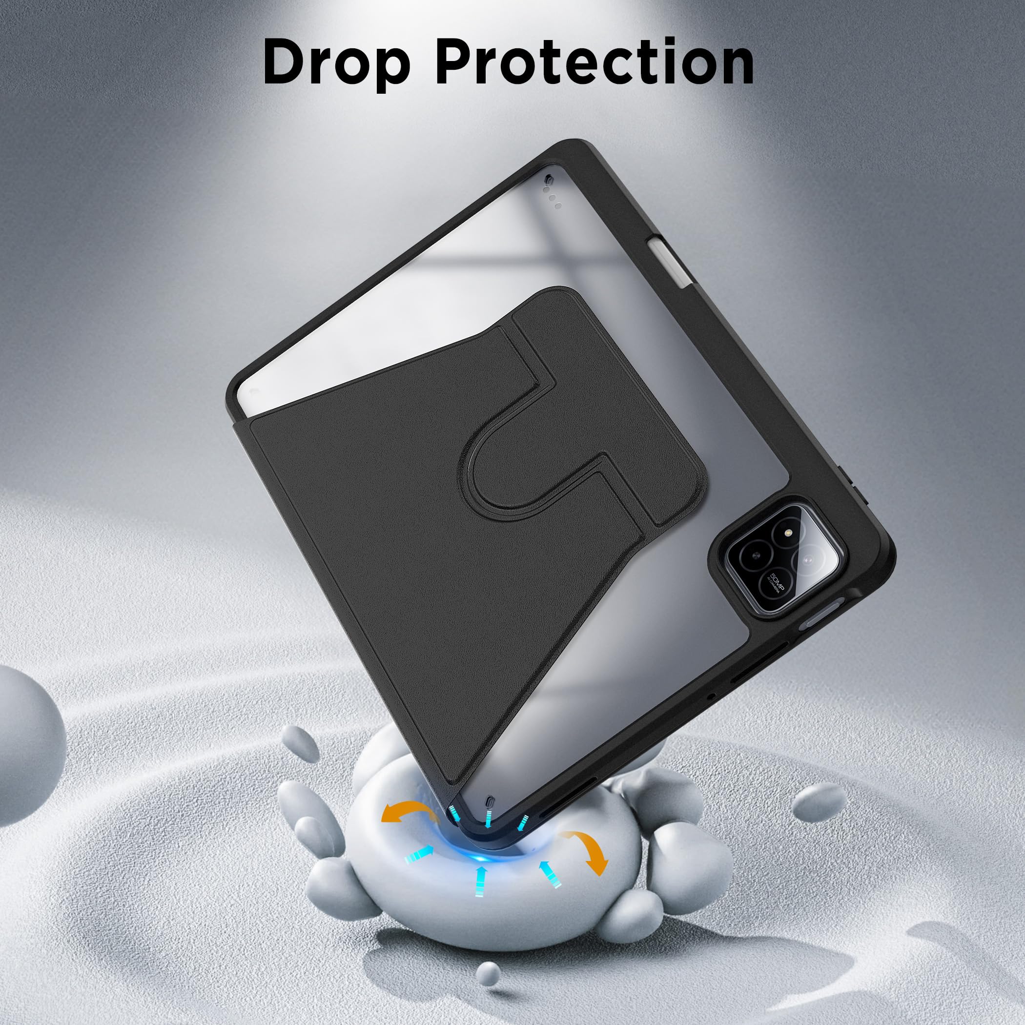 EasyAcc Drehbare Hülle für Xiaomi Pad 7/ Pad 8/ Pad 7 Pro/Pad 8 Pro 11.2 Zoll mit Xiaomi Pen Halter, Acryl Schutzhülle 360 Grad Drehbare mit Stoßfest Grenze, Schwarz 5