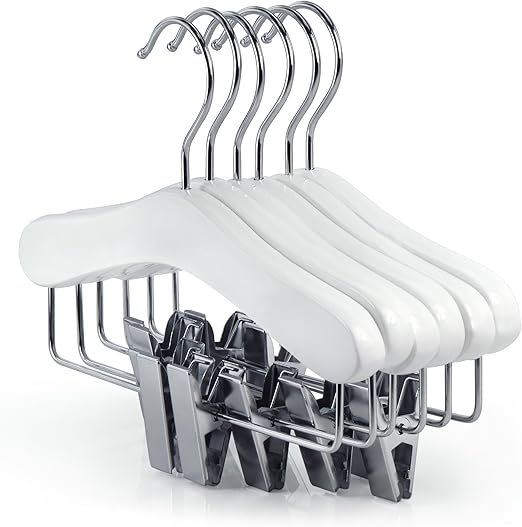 HANGERWORLD Pack of 12 Children's White Wooden Coat Hangers with Clips for Baby & Toddler