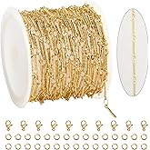 KYUNHOO 5 Meters Gold Plated Jewelry Making Chains on Spool Embossed Stick Chain Links Thin Craft Chain Stainless Steel Gold Chain for Handcraft DIY