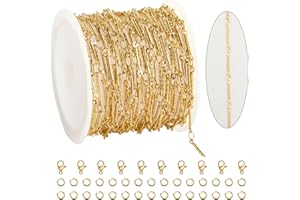 KYUNHOO 5 Meters Gold Plated Jewelry Making Chains on Spool Embossed Stick Chain Links Thin Craft Chain Stainless Steel Gold Chain for Handcraft DIY
