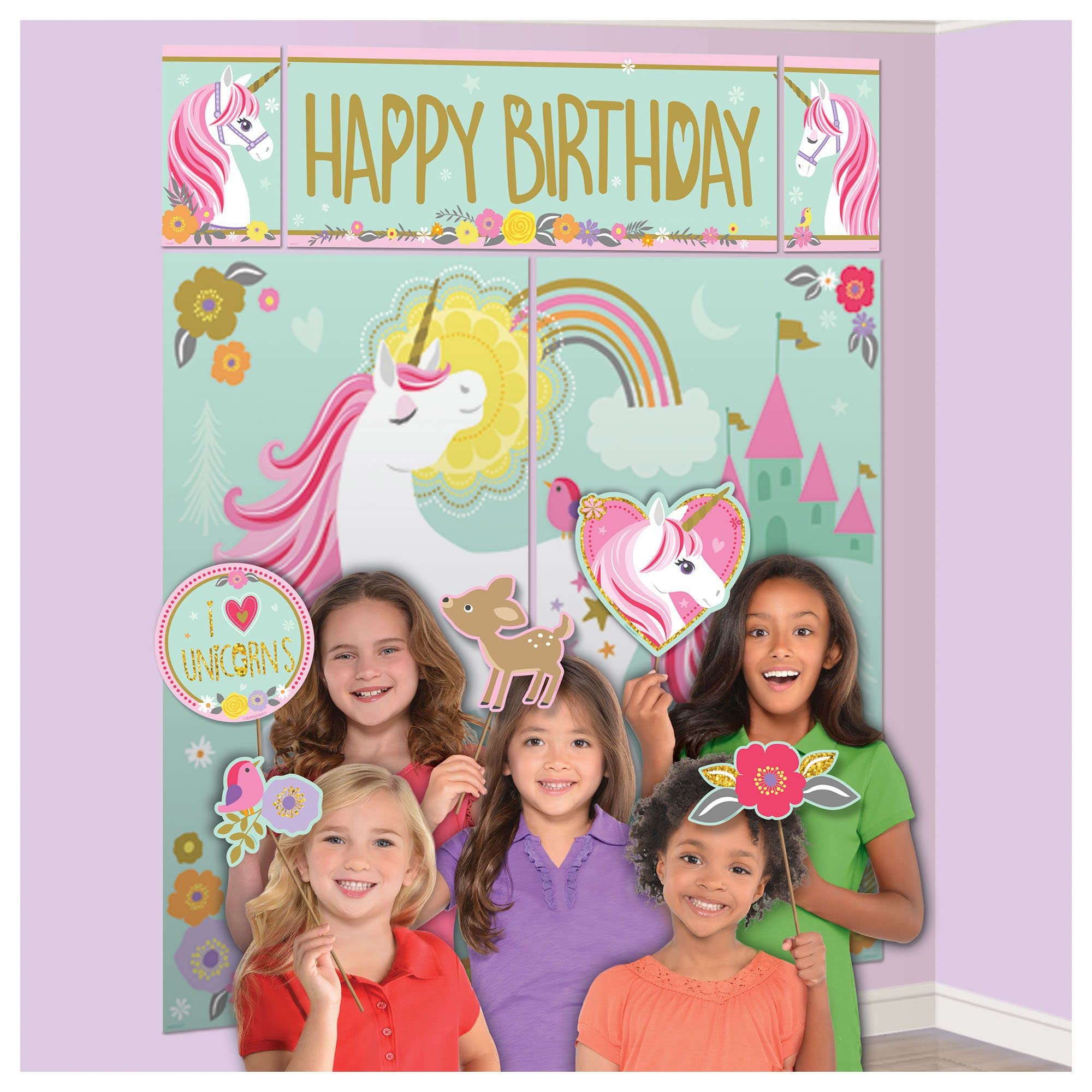 Amscan 670735 - Magical Unicorn Kids Birthday Party Wall Decoration & Photo Props - 17 Pieces