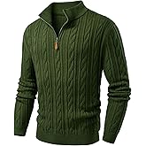 JMIERR Men's Quarter Zip Pullover Sweater Cable Knit Casual Stand Collar Texture Knitted Sweaters