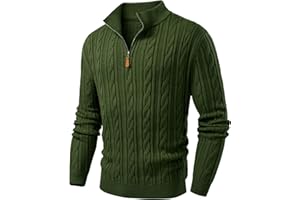 JMIERR Men's Quarter Zip Pullover Sweater Cable Knit Casual Stand Collar Texture Knitted Sweaters