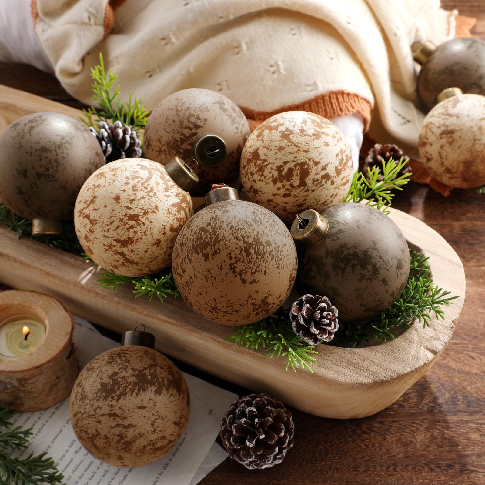 Photo 1 of *Minor Damaged*
PullCrease 12 Pcs Neutral Christmas Textured Rusty Balls Ornaments 3.15'' Rustic Hanging Shatterproof Electroplated Plastic Ball Christmas Tree Ornaments for Xmas Home Farmhouse Decor(Multicolor)