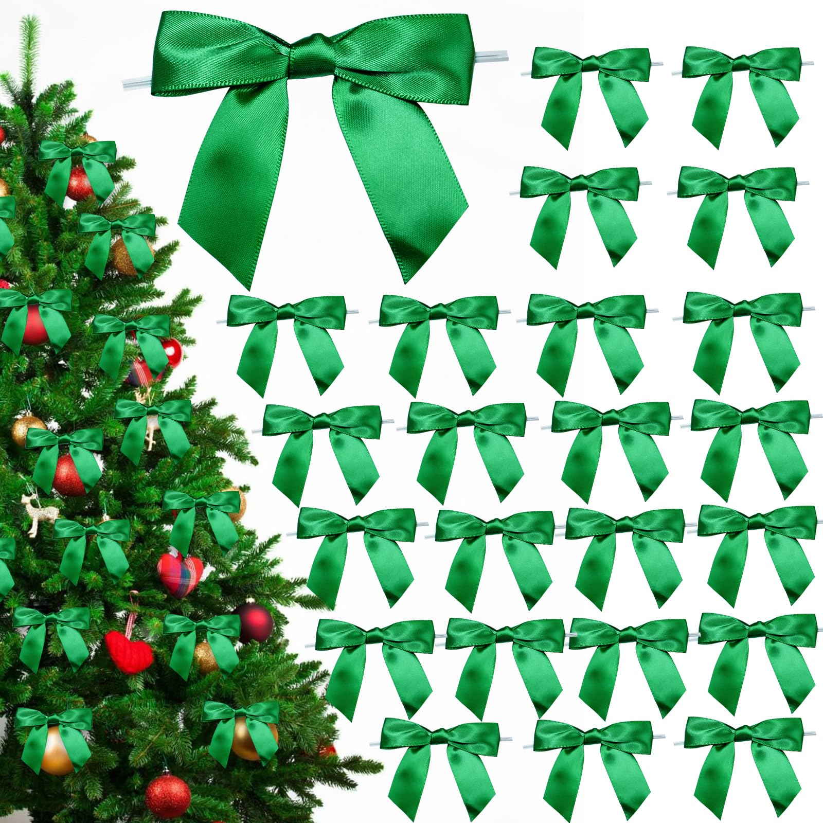 30pcs Christmas Bows for Christmas Tree Decorations, Xmas Ornaments Bows for Wreath, Garland, Gift Wrapping, Crafts, Wedding & Party Home Decor,Xmas Decor (Green)