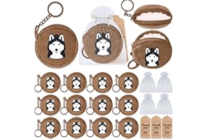 Elecrainbow 36 Pack Husky Change Purses Set Include 12 Husky Wallets with Keyrings,12 Thank You Tags and 12 Organza Bags for Dog Themed Pet Party Lets Pawty Baby Shower Birthday Decoration,Brown