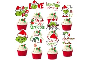 HIGZYOVN 40Pcs Merry Christmas Cupcake Toppers for Christmas Birthday Decorations Whoville Decorations Party Supplies