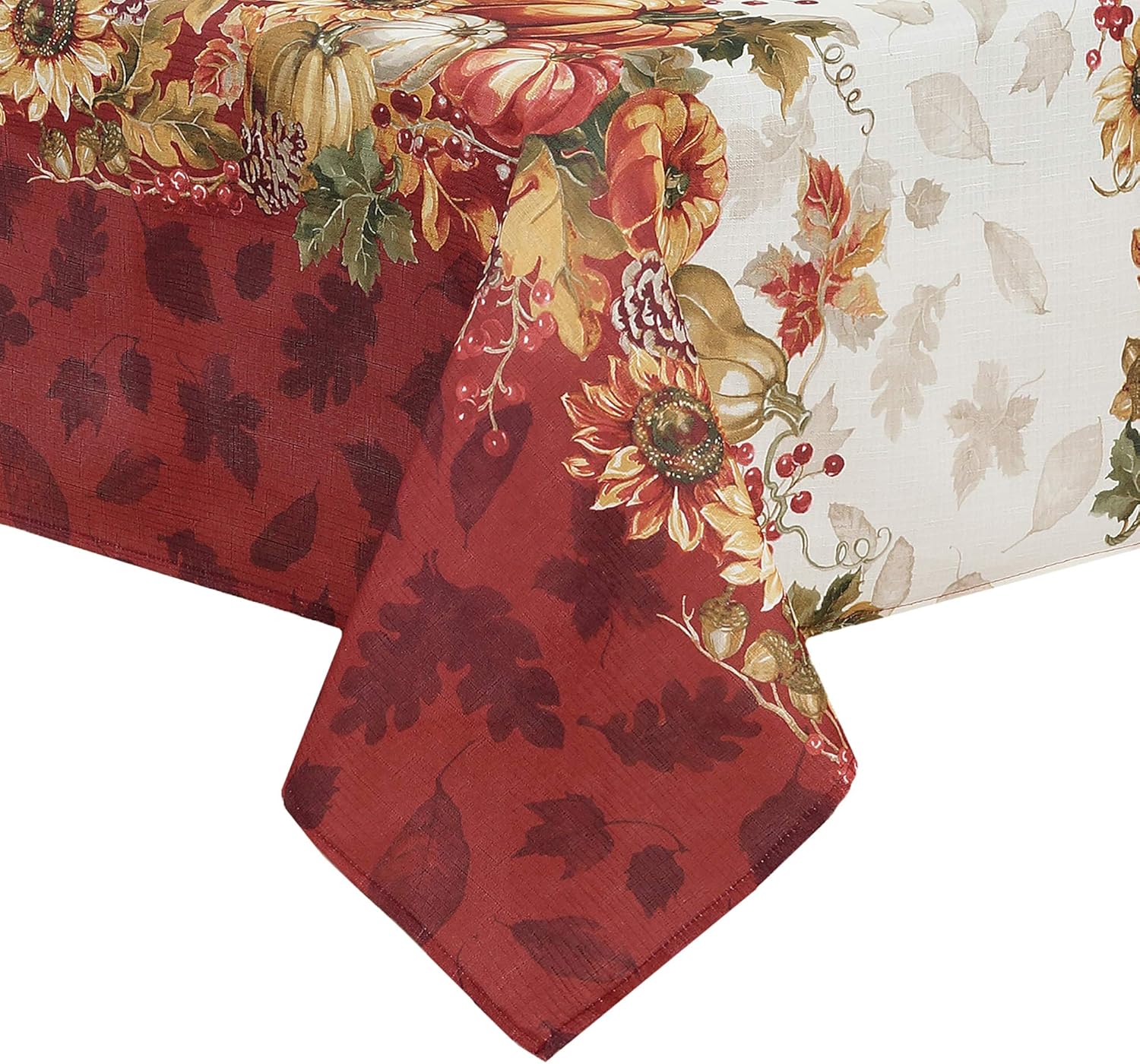 Elrene Home Fashions Swaying Leaves Bordered Fabric Tablecloth for Fall/Thanksgiving/Harvest, 60"x120", Multi: Home & Kitchen