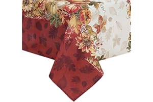Elrene Home Fashions Swaying Leaves Bordered Fall, Seasonal and Holiday Tablecloth, 60" x 120" Oblong/Rectangle, Multi