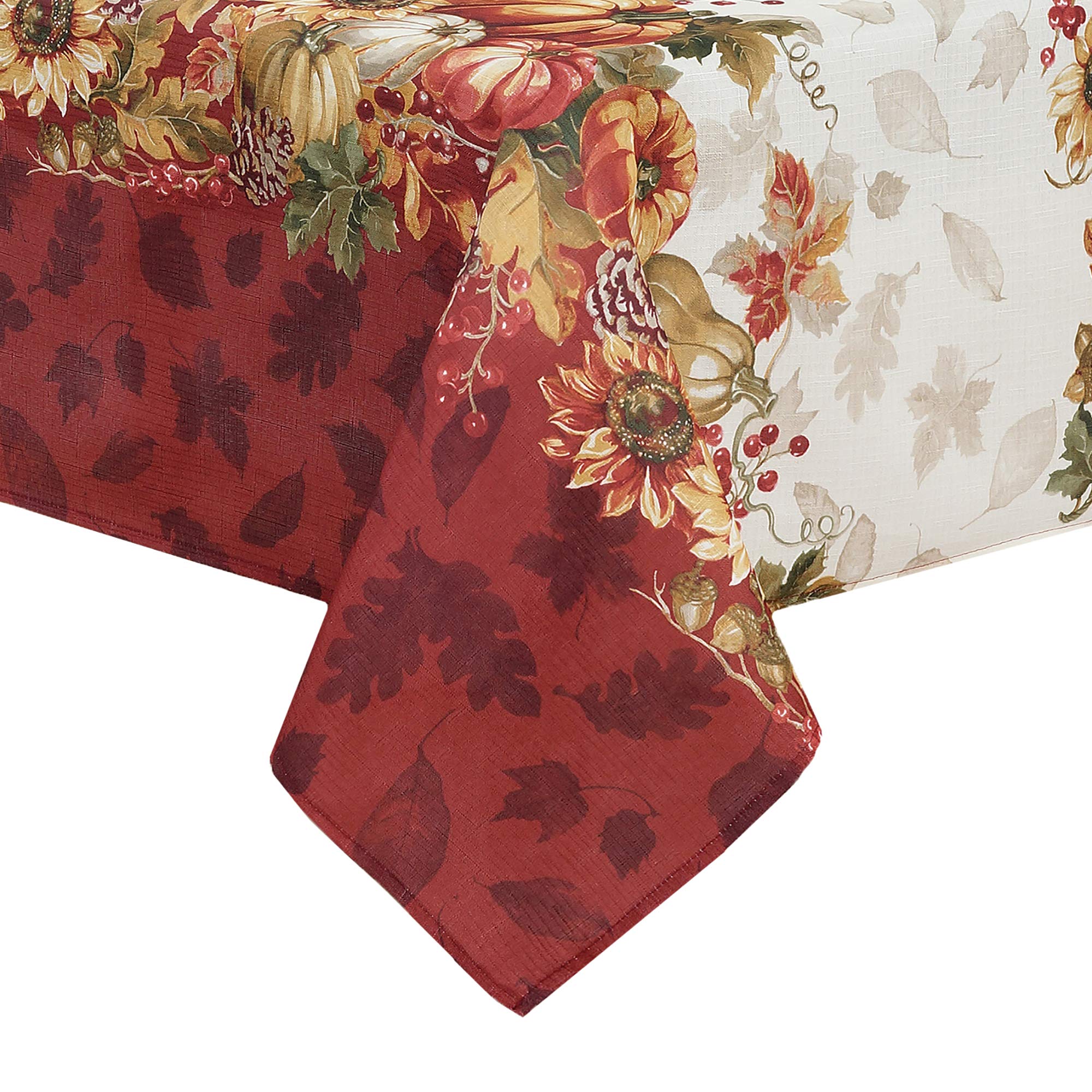 Elrene Swaying Leaves Bordered Fall, Seasonal and Holiday Tablecloth, Polyester, Multicolor, 52" x 52" (Square)