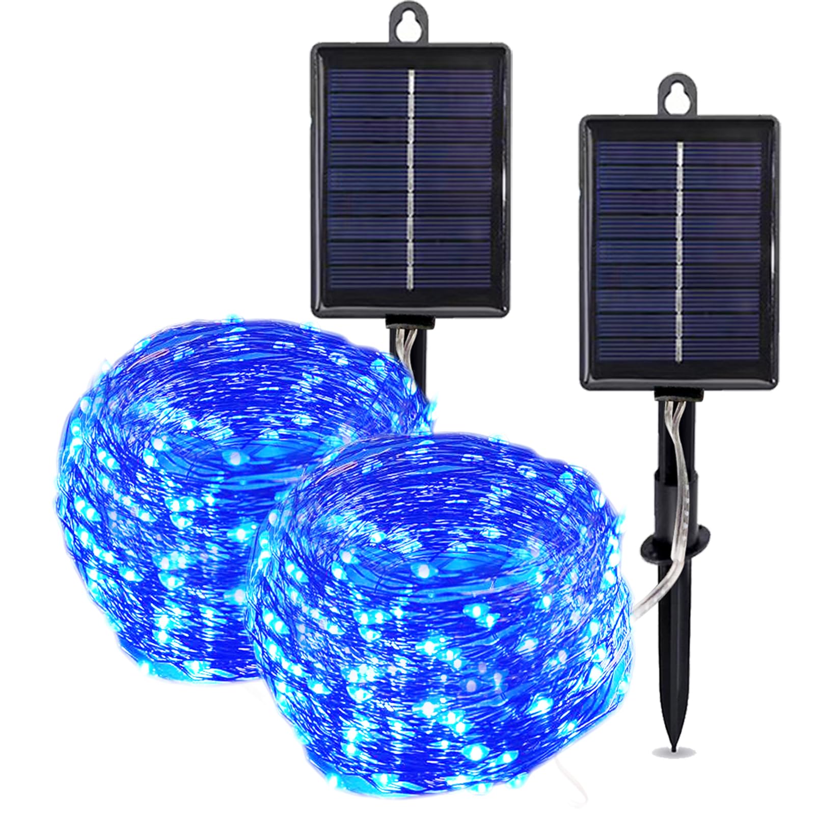 QSPORTPEAK Solar Fairy Lights Outdoor, 2 Pack 100 LED 12M/33Ft Solar String Lights Garden Waterproof, 8 Modes Copper Wire Solar Lights for Garden Patio Yard Trees Christmas Wedding Party Decor (Blue)