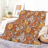 ANIOXCK Throw Blanket for Couch, 300GSM Warm Soft Cozy Flannel Blanket, Cute Blanket for All Seasons Bedroom Home Decor Gifts, Cute Orange Boho Flowers 50x60 Inches