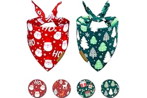 Raisingwell Christmas Dog Bandanas 2 Pack, 4 Pattern Reversible Holiday Bandana for Boy and Girl, Dog Scarf for Medium and Large Breed Dogs | Chritmas Gift | Reindeer | Santa Claus | Tree |