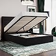 SHA CERLIN Full Size Lift Up Storage Bed/Velvet Upholstered/Modern Wingback Headboard/Upholstered Platform Bed Frame/Hydraulic Storage/No Box Spring Needed/Black