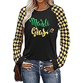 Mardi Gras Shirts for Women: Tuesday Long Sleeve Tshirt Carnival Graphic Tees Tops Funny Holiday Parade Outfits