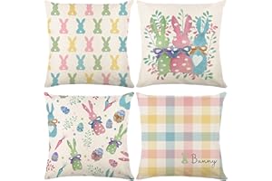 CRCZK Easter Pillow Covers 18 x 18 Set of 4 Hunny Easter Bunny Eggs Floral Rabbit Pillows Decorative Throw Pillows Cushion Case Farmhouse Decor for Couch Sofa