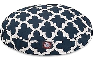 Navy Trellis Small Round Indoor Outdoor Pet Dog Bed With Removable Washable Cover By Majestic Pet Products