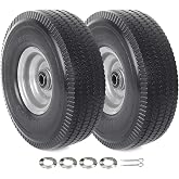 AR-PRO (2-Pack) 10-Inch Solid Wheel Replacement - 4.10/3.50-4 Flat Free Tire and Wheel with 5/8 extra 3/4 &amp;1/2 Bearings and 2.25" Offset Hub - Compatible with Hand Truck, Generator, Gorilla Carts