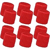 Yuomeaz 12Pcs Red Wrist Sweatband, Elastic Sports Wristbands for Men, Women, Kids, Red Wrist Bands for Tennis, Basketball, Running, Working Out (2.6 inch)