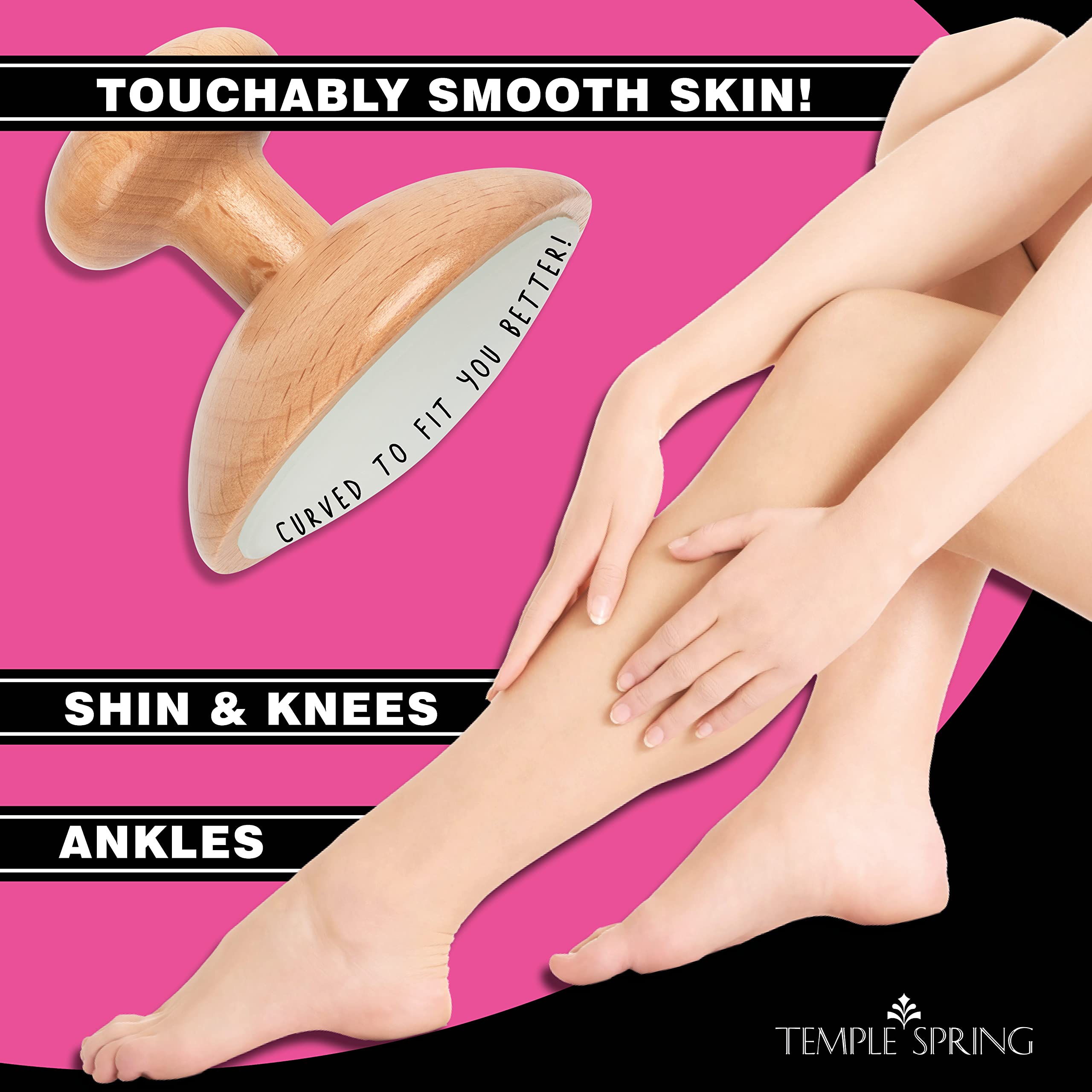 Temple Spring Curved Crystal Hair Remover Stone - Painless Hair Removal for Silky Smooth Legs, Back and Body - Exfoliating Beechwood Stone