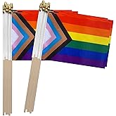 TSMD Progress Rainbow Gay Pride Stick Flag Small Mini Hand Held LGBT Flags,5x8 Inch,12 Pack