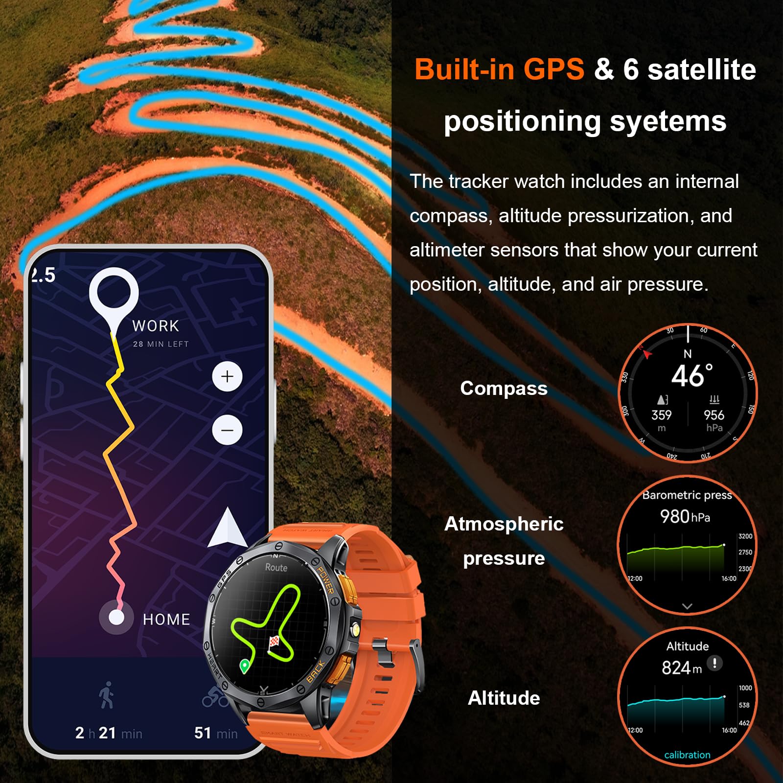 Military Smart Watches Built-in GPS, 170+ Sport Modes for Men with Flashlight, Smartwatch for Android Phones and iPhone, 1.43