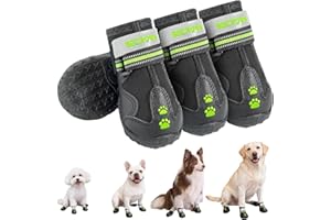 BECROWM Waterproof Dog Boots-Anti-Slip Dog Shoes with Paw Embroidery,Reflective Straps,for Rainy/Snowy/Muddy Days,Outdoor Walking (Black, #6 (Width 2.76inch) for 55-66 lbs)
