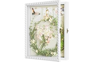 SZQINJI Shadow Box Frame 11x14 Deep Large Shadow Box Display Cases Wood Memory Box with Diamond Shape Door Vintage Lock for Graduation Medals Photos Baby Wedding Flower Pet Memorial Keepsakes White