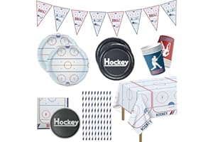 102Pcs Hockey Party Decorations - Include Hockey Theme Plates, Napkins, Cups, Birthday Banner for Ice HockeyParty Decoration 