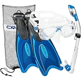 Cressi Marea Mask &amp; Supernova Dry Snorkel &amp; Palau Fins Set - M/L, Blue - Responsive Blade Fins for Effortless Kicks - Dual-Tempered Glass Mask with Anti-Fog Skirt - Dry-Top Snorkel for Snorkeling Gear