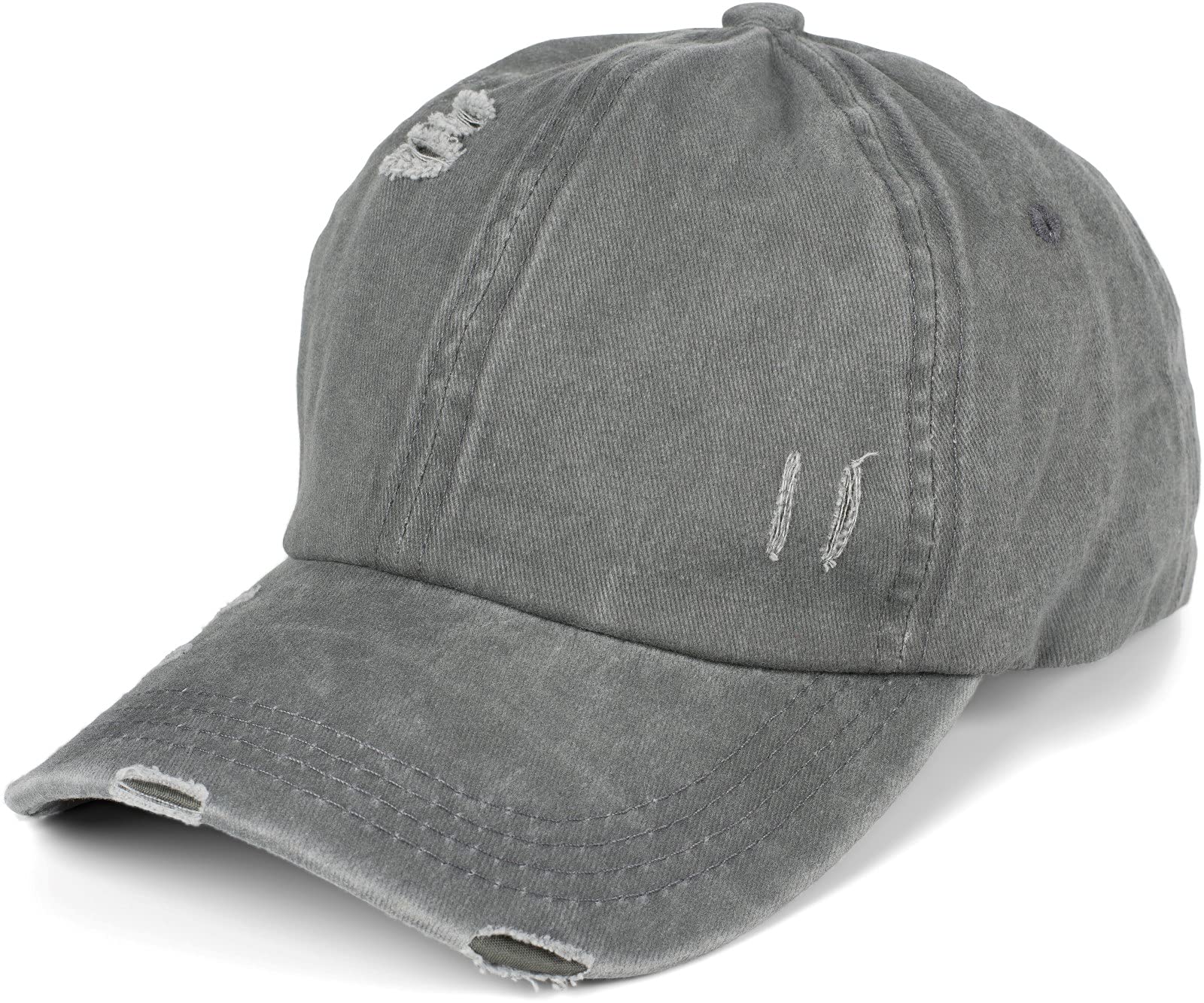 styleBREAKER Ladies Baseball Cap in Washed Destroyed Used Look, Ponytail, 6-Panel, Hook-and-Loop Fastener Adjustable 04023080, Colour:Grey