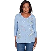 Alfred Dunner Women's Cross Stitched Floral Top
