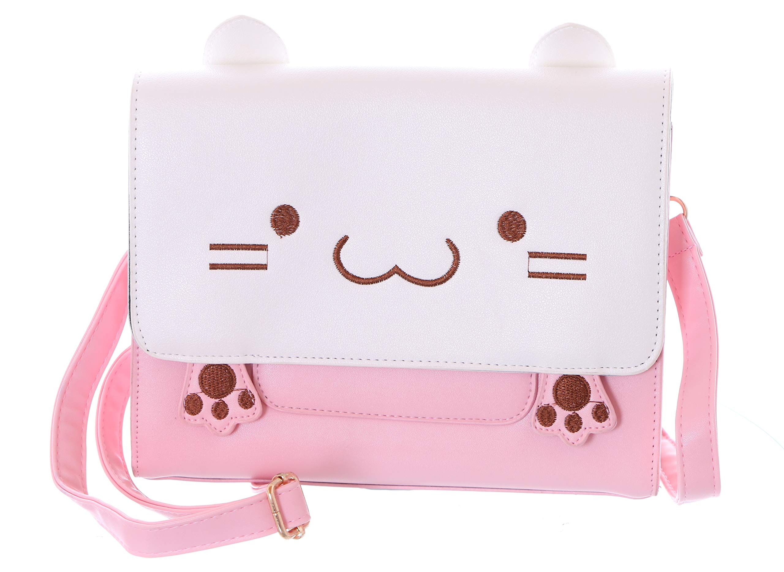 LB-6002 Pink White Cat Cute Face Embroidered Ears Shoulder Bag Kawaii
