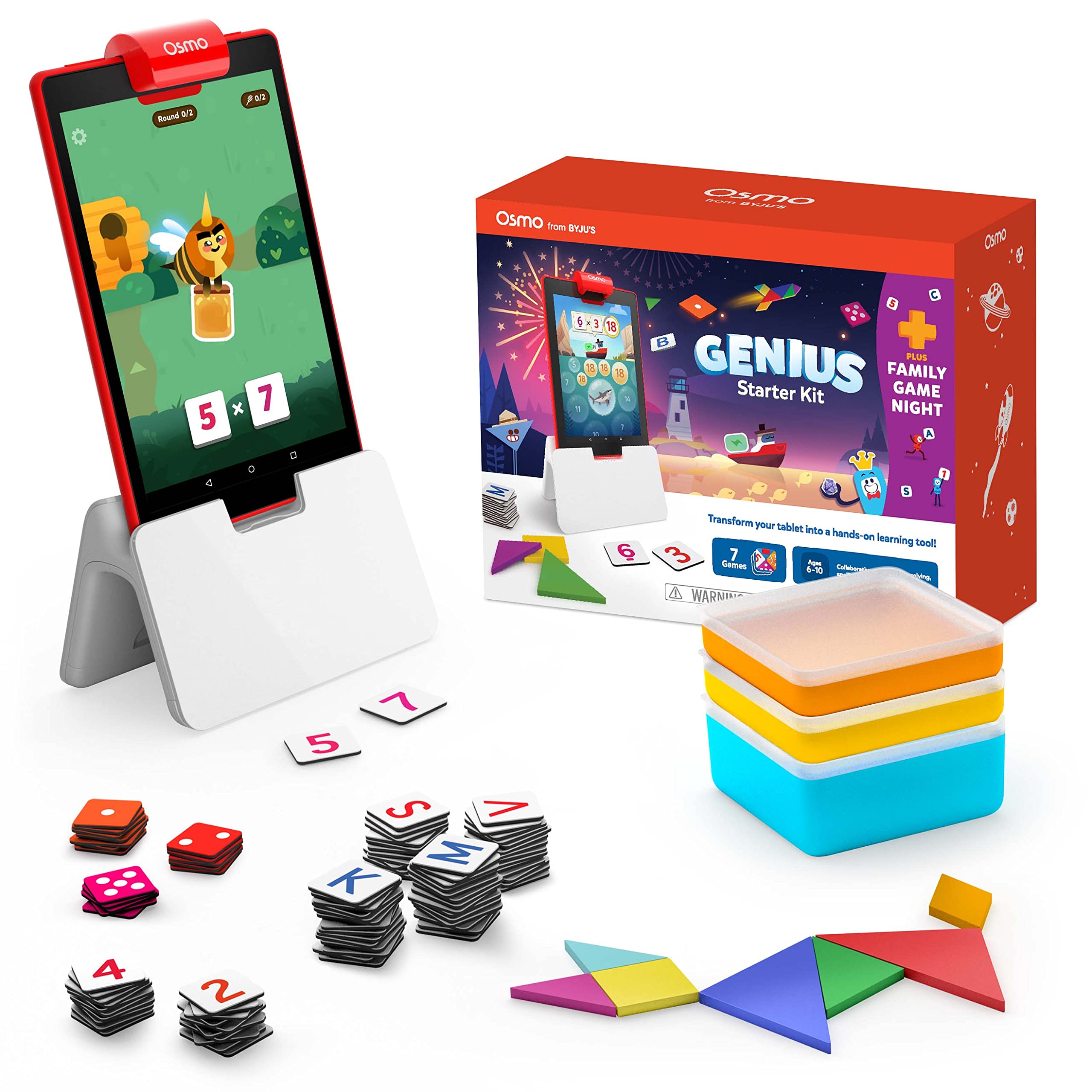 Osmo-Genius Starter Kit for Fire Tablet + Family Game Night-7 Educational Learning Games for Spelling,Math & more-Ages 6-10-STEM Toy Gifts- 6 7 8 9 10(Osmo Fire Tablet Base Included-Amazon Exclusive) Image