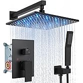 Aolemi Shower Faucet Set with Handheld Spray High Pressure Shower System Shower Faucets Sets Complete Rough-in Valve and Shower Trim Kit Wall Mount Rainfall 12 Inch LED Shower Head Matte Black