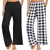 Ekouaer 2 Pack Women Pajama Pants Soft Casual Pajama Bottoms Comfy Wide Leg Sleep Pants Pj Bottoms with Pockets