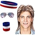 Chuangdi Mullet Wig for Men, 80s Punk Style 4th of July Wig, American Flag Sunglasses, Headband, Wristband, Disco Costumes, Cosplay Party Accessory, Unisex-Adults (Blonde, 1 Count)
