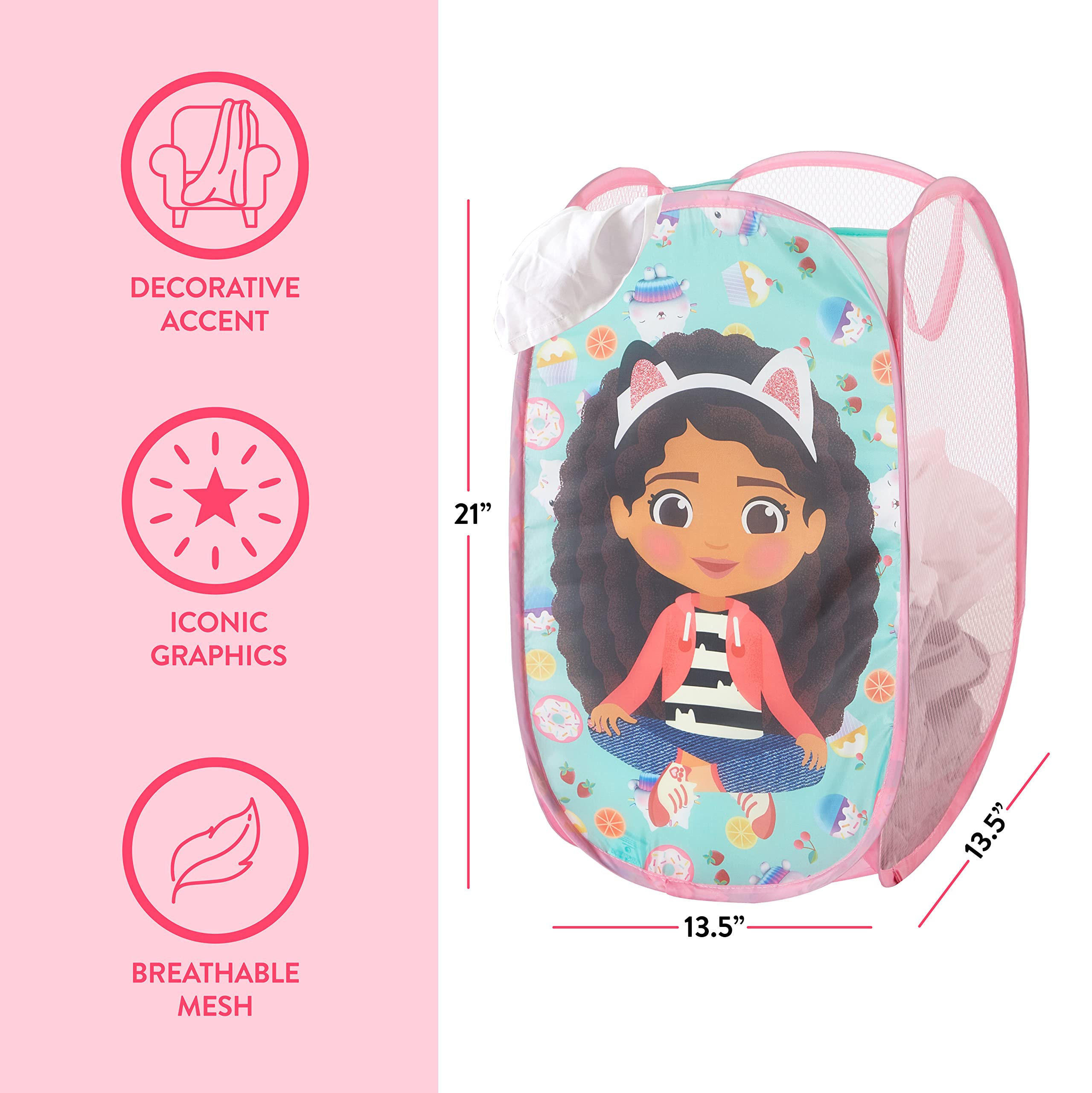 Idea Nuova Gabby's Dollhouse Pop Up Hamper with Durable Carry Handles, 21'' H x 13.5'' W X 13.5'' L