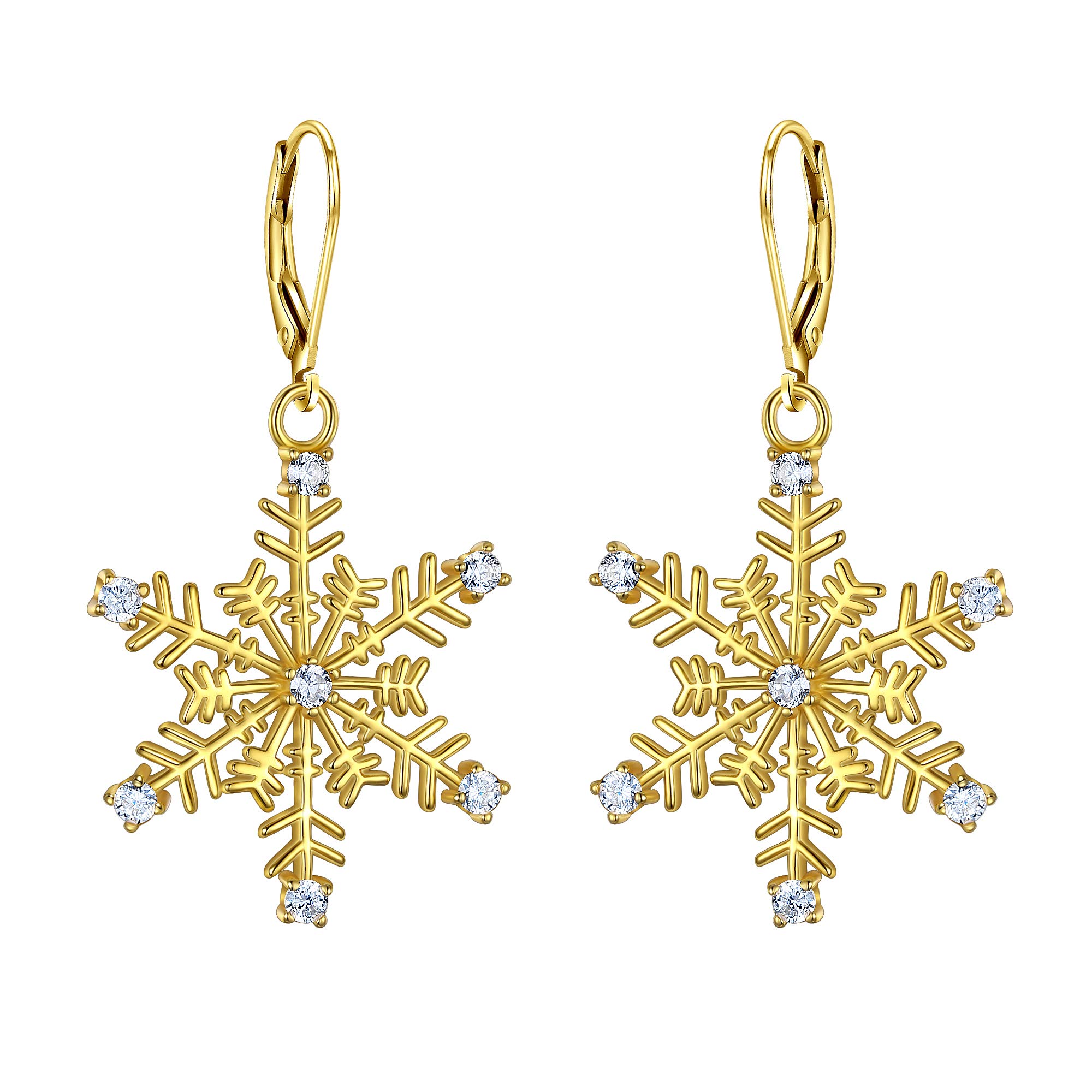EVER FAITH 925 Sterling Silver Clear CZ Ear Accessories Jewelry Winter Snowflake Leverback Earrings Gold-Tone
