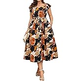 Plus Size Dresses for Women Summer Floral Wedding Guest Maxi Dress Formal V Neck Beach Party Long Dresses with Pocket