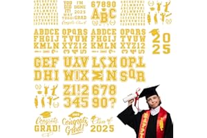 DEMONWER 20 Sheets Graduation Iron on Decals Vinyl Class of 2025 Iron on Stickers Graduation Pattern Letter Number Vinyl Iron on Appliques for Graduation Stole T-Shirt Pillow Covers Backpack DIY Decorations