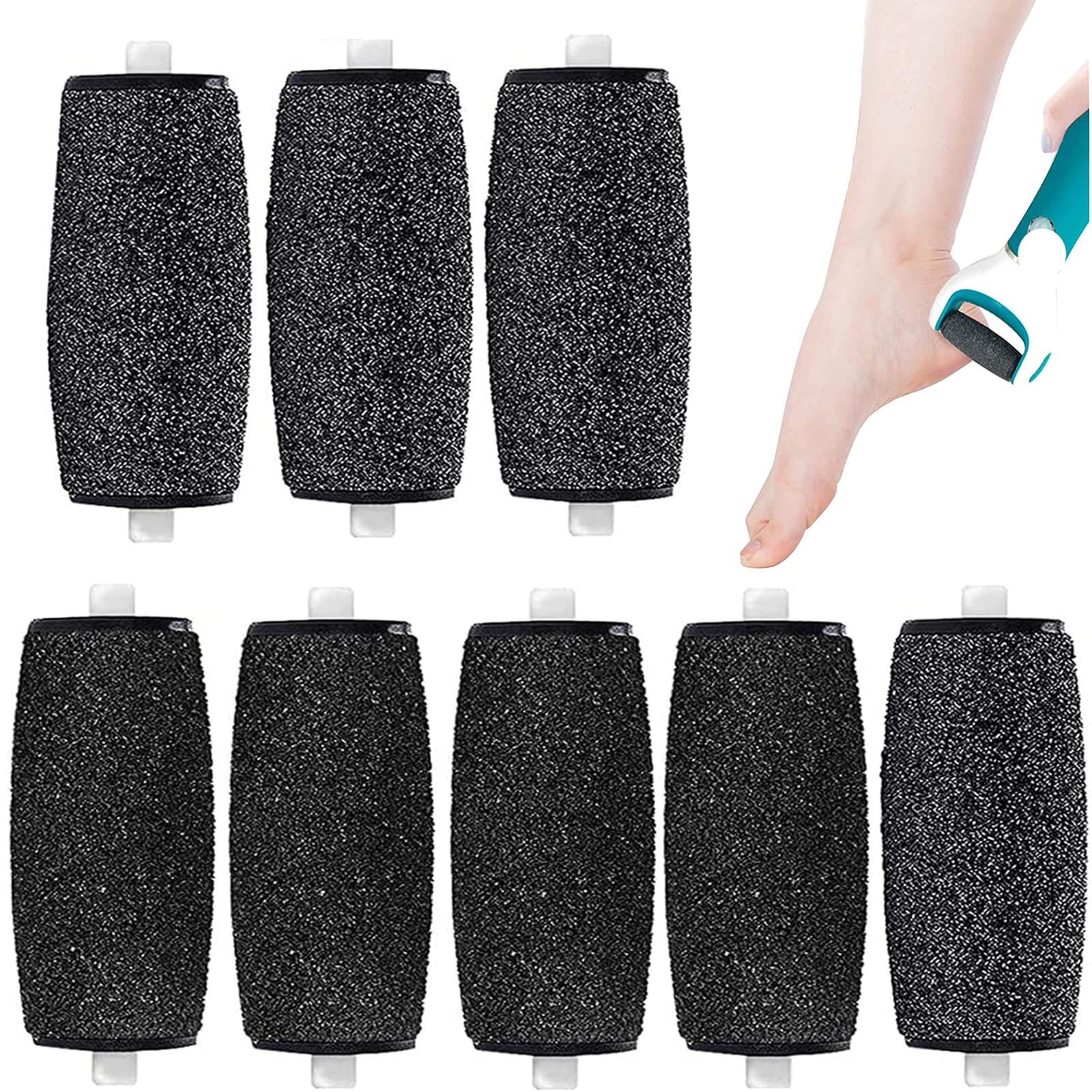 AOYU 8PCS Replacement Rollers Heads Refills for Scholl Velvet Smooth Electric Foot File Roller Refills Pumice Stone for Feet Hard Skin Pedi Roller for Scholl Pedicure Hard Skin Remover