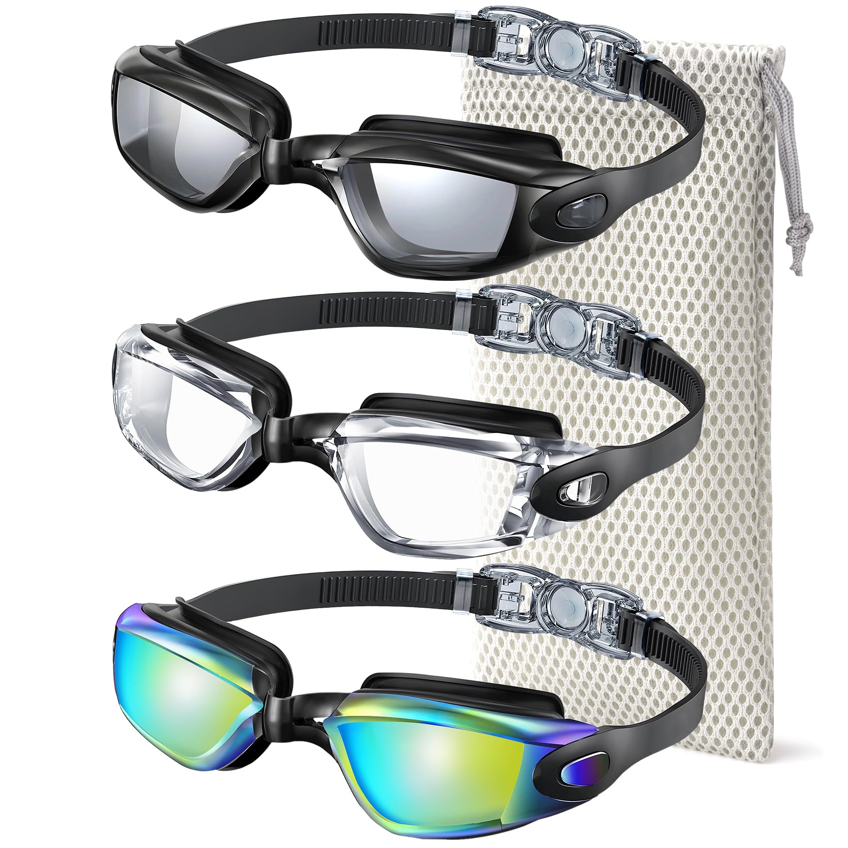 Photo 1 of NSSIW Swim-Goggles-Adult Goggles-Swimming-men and Women: Anti Fog No Leak and Ultra-wide Field of View 3 Pack