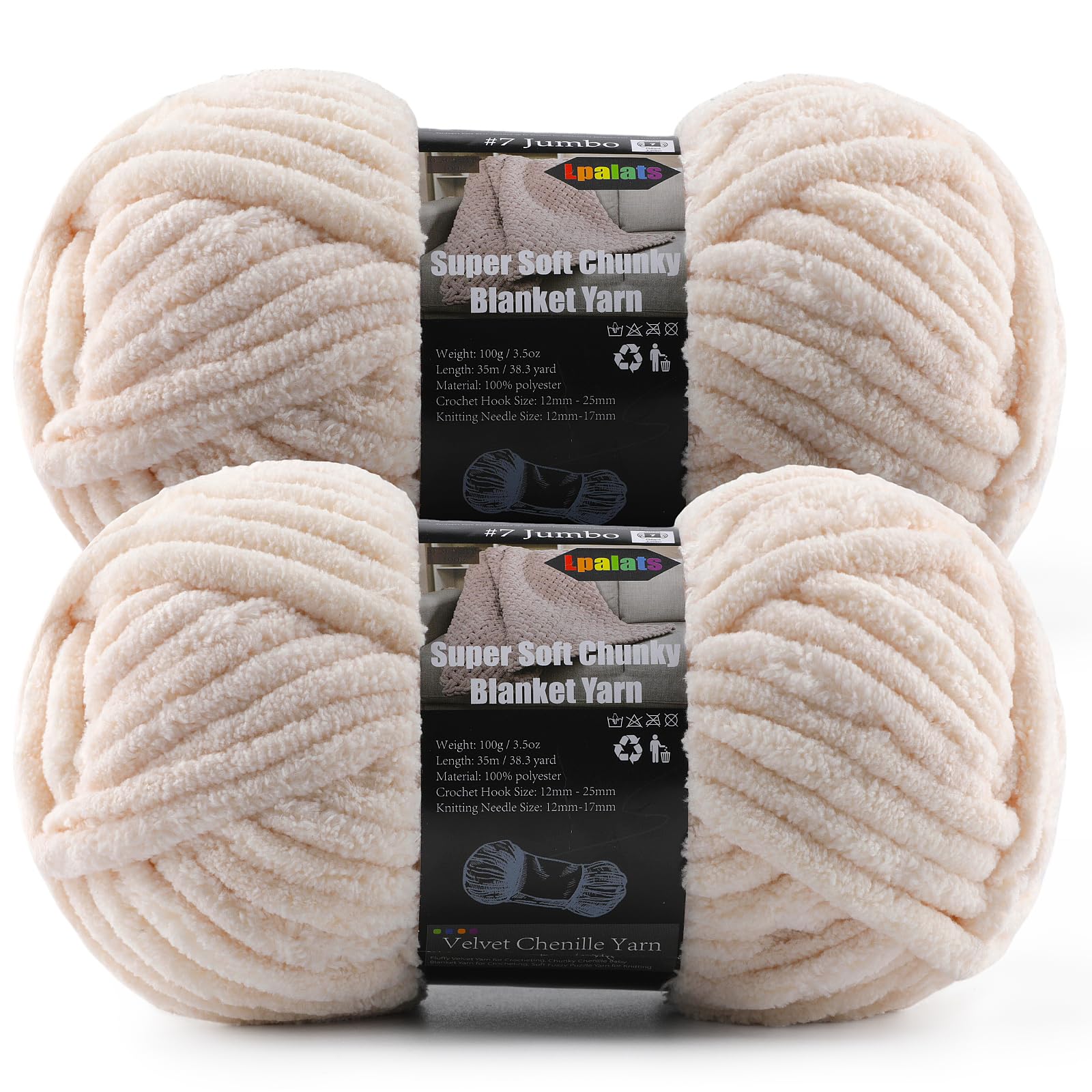 Photo 1 of 2-Pack Super Soft Chunky Yarn for Crocheting Blankets - 7oz/76.4yd Total, Thick & Plush Chenille Yarn for Quick Baby Projects, Amigurumi, Scarves, Khaki