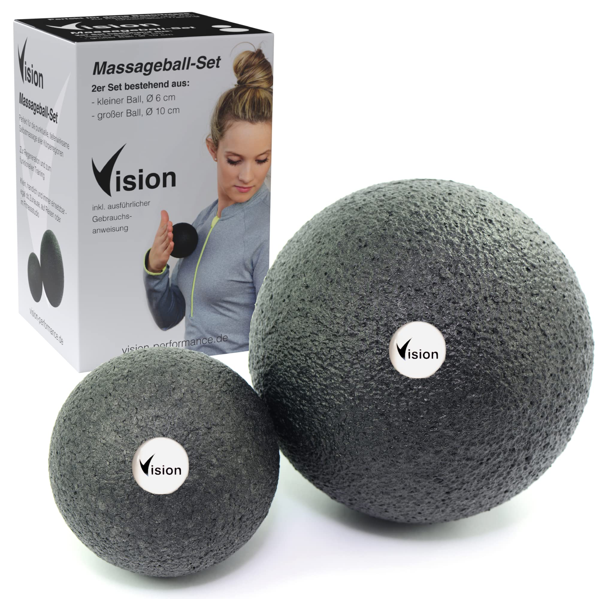 Vision Massage Ball Set I 6 cm + 10 cm I Environmentally Friendly/Durable Material I Self-Massage for Fascia I Release Tension I Trigger Point Therapy I Current Regeneration