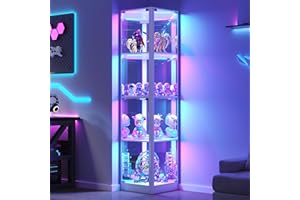 Glass Display Cabinet with RGB Dynamic Lights, 68" Display Case with 4 Glass Doors, Corner Curio Cabinets for Collectibles/To