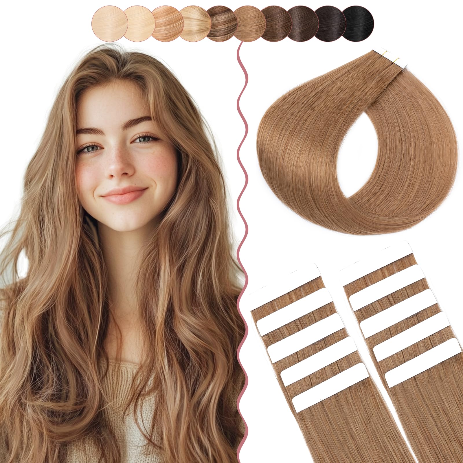 18 Inch SEGO 10 PCS Tape Hair Extensions Real Human Hair Thin Type [#6 Light Brown] Seamless Skin Weft Remy Hair Extension (15g)
